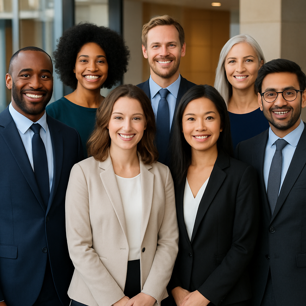 Diverse company team gathered for a group portrait