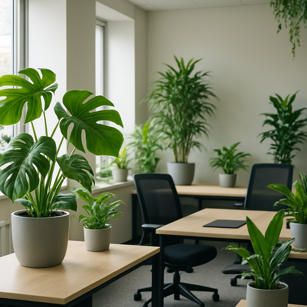 Green plants brightening up a sustainable office space